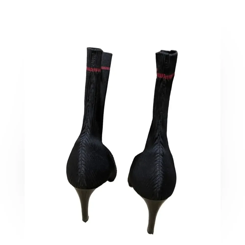 Vince Camuto Black Knit Pull-on Roreeta Heeled Stretch Knit Sock Boots 8 NEW